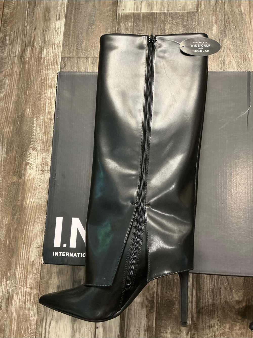 INC International Concepts Tall Black Faux Leather Pointed-Toe Stiletto Boots - Picture 9 of 16